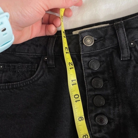 We The Free Womens Denim Mini Skirt Black Aline Distressed Button Fly Pockets-26 - Picture 5 of 7